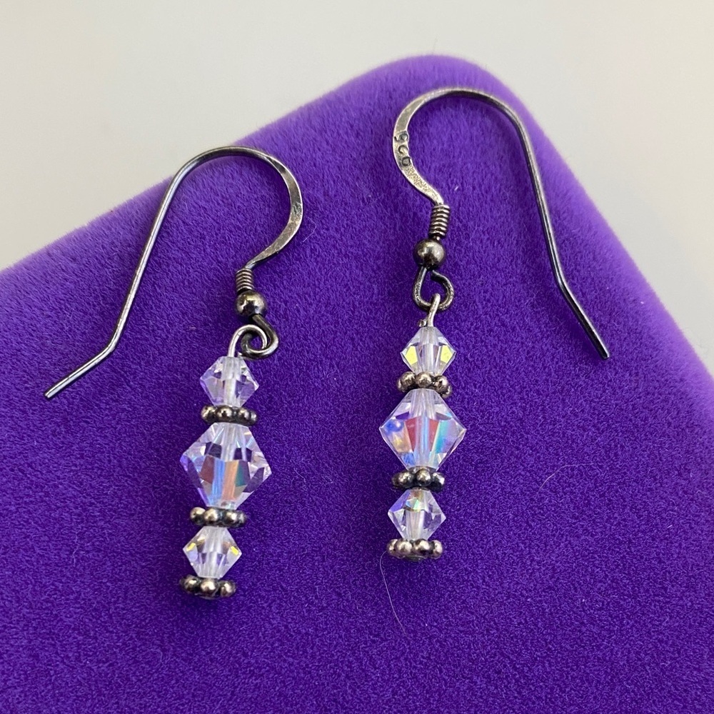 💛 Vintage Sterling Silver Aurora Borealis Crystal Drop Earrings